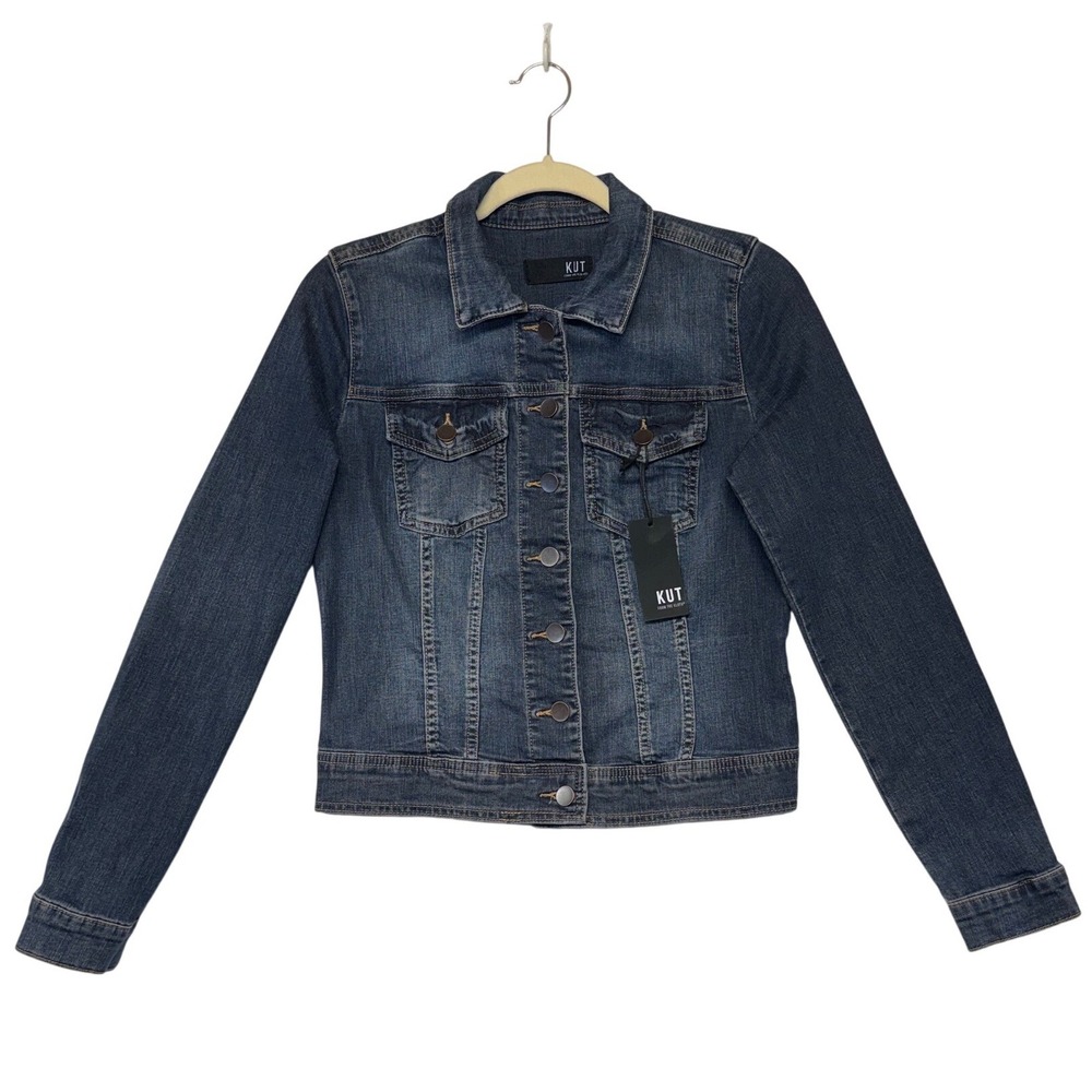 KUT from‎ the Kloth Helena Denim Jacket Womens XS Blue Stretch KJ0816MA1NU NEW
